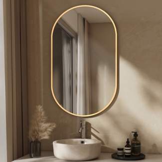 EMKE Badspiegel Elliptisch Wandspiegel 60x100cm Gold Aluminum Frame Spiegel Badezimmerspiegel