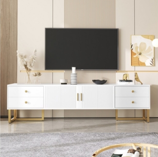 BlingBin TV-Schrank Lowboard, TV-Board, Fernsehtisch für 70-79 Zoll (1er Set, 1-St, niedriges Paneel mit strukturierter Tür) TV-Möbel mit Schubladen, goldenen Griffen und Goldenen Füßen