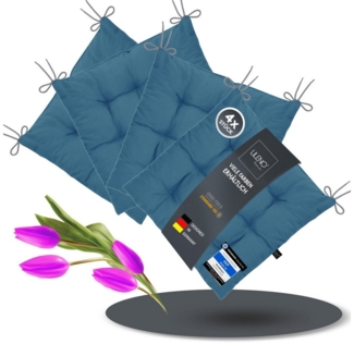 LILENO HOME Stuhlkissen Sitzkissen für Gartenstuhl, Küchenstuhl oder Esszimmerstuhl 40 x 40 x 6 cm, Bequeme Indoor u. Outdoor Stuhlauflage als Stuhl Kissen Mittelblau