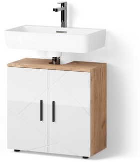 Livinity® Waschbeckenunterschrank Ronco, Weiß Hochglanz/Goldkraft Eiche/Goldkraft Eiche, 60x59 cm