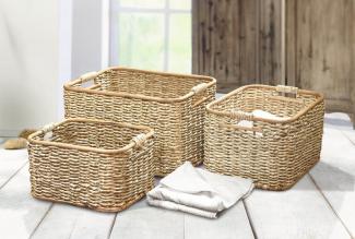 Dekoleidenschaft Aufbewahrungskorb aus Rattan und Schilfstroh in 3 Größen, Regalkorb, Wäschekorb, Korb (1 St), Regalkorb, Wäschekorb, Korb, Flechtkorb, Schrankkorb, Dekokorb, Kiste