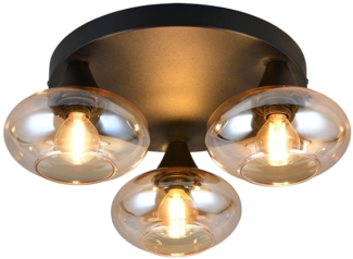 LED Deckenleuchte, Metall schwarz, Glas amberfarben, D 39 cm