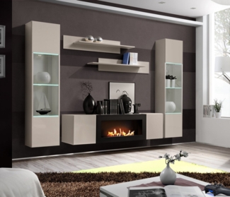 ASM-Moebel Wohnwand Wohnwand FLY M3 CC mit Push-Click System mit Bio Ethanol Kamin und Led, Mit Bio-Ethanol Kamin, Led Beleuchtung und Push-Click System.