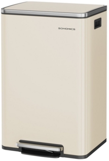 SONGMICS Mülleimer 50 L, 15 Müllsäcke, Stahl, herausnehmbarer Inneneimer aus Kunststoff, mit Deckel, Griffe, Softclose,