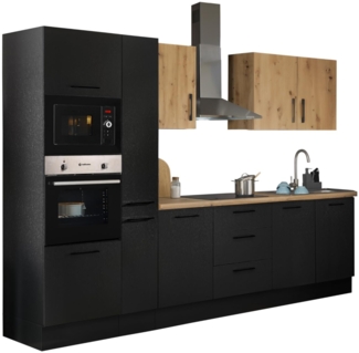 Stella Trading Turin ZBM Küchenzeile 300 x 211 x 60 cm, schwarz - Ohne Küchengeräte - Moderne, geräumige Küche in Artisan-Eiche Optik mit viel Stauraum
