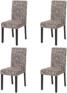 4er-Set Esszimmerstuhl Stuhl Küchenstuhl Littau ~ Textil mit Schriftzug, grau, dunkle Beine