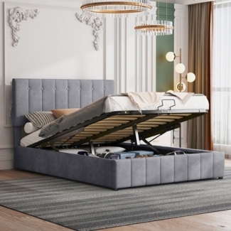 STILVORA Polsterbett 140×200 Bettgestell mit Matratze,verstellbares bett mit Bettkasten (höhenverstellbares Polsterkopfteil, mit Hydraulisch anhebbarer Bettstauraum), Mit Matratze