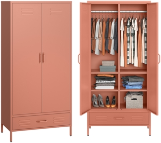 skølm 'Atria' Kleiderschrank mit Schublade, Metall, 170x45x80 cm, terrakotta, Garderobe mit 4 Fächern und 2 Kleiderstangen
