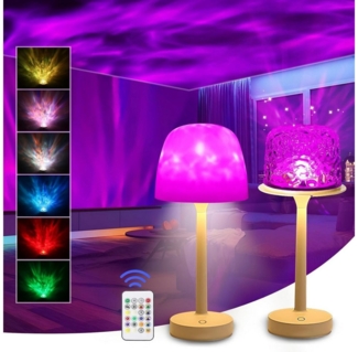OYLCDI LED Nachttischlampe Akku-Betriebene Ozean-Wellenlampe,16 Farben, dimmbar (inkl. Fernbedienung & Touch-Control), Sternenhimmel-Projektor, mit abnehmbarem mattiertem Lampenschirm, LED Tischlampe Kabellos, LED Schreibtischlampe, für Schlafzimmer & ...