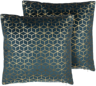 Kissen 2er Set Geometrisches Muster CELOSIA Samtstoff 45 x 45 cm Dunkelblau