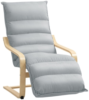 HOMCOM Relaxsessel Lounge-Sessel aus Birkenholz (gepolsterter Relaxsessel mit verstellbarer Fußstütze, 1-St, moderner Sessel für Wohnzimmer), 93-114 x 67 x 105 cm, Hellgrau