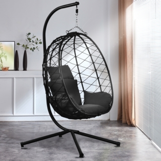 Luxus Hängesessel NEW XXL Gestell mit Korb Schwarz und Kissen Dunkel Grau