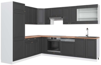 Eckküche Fame-Line Anthrazit-Gold/Weiß 287 x 60 cm , AP Eiche Vicco