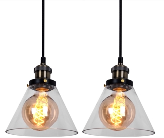 2x Hängeleuchte, Metall, Glas, klar, Höhe 110cm