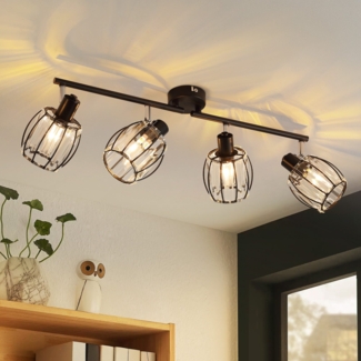 ZMH Deckenstrahler 4 Flammig Deckenlampe Wohnzimmer - Deckenspot Vintage Kristall Lampenschirm Deckenspot E14 Schwarz 350° Drehbar Strahler für Schlafzimmer Küche (Ohne Leuchtmittel)