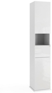 freiraum Hochschrank HAMBURG 360° drehbar, Spiegel / Weiß hochglanz - 35x185x35 (BxHxT)