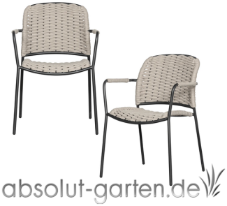 Gartenstuhl Taku 2er-Set aus Metall mit Armlehne, Sand