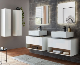 Badmöbel Set 6-teilig Glide in weiß Hochglanz und Eiche 250x190 cm