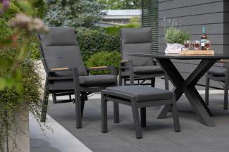 Gartenmöbelset Tisch Malaga, 4er Set Dining Relaxsessel Sevilla inkl. zwei Hocker