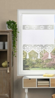 Clever-Kauf-24 Scheibengardine Fenster-Tür-Behang Siebleinen mit Häkeleinsatz, blickdicht, Siebleinen, Häkeloptik