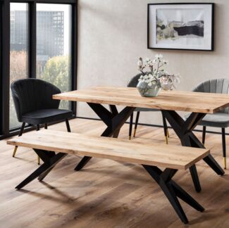 FineBuy Esszimmerbank Akazie Massivholz Metall Loft-Style, Esstischbank Holzbank Massiv ohne Lehne, Küchenbank Essbank Industrial, Sitzbank Esszimmer