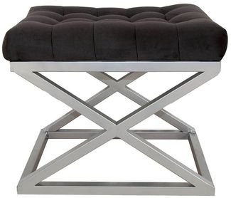 Atelier Del Sofa Stylish Pouffe with Metal Frame, 50 cm Width, 42 cm Height, 40 cm Depth | 100% Polyester Babyface Fabric in Silver & Black | Perfect for Modern Living Spaces