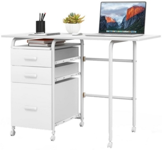 KOMFOTTEU Schreibtisch faltbar, 3 Schubladen und abschließbare Räder