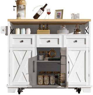 BlingBin Küchenwagen Moderne Kücheninsel, Essschrank, Esswagen, Buffetschrank, (1 St, Mit Rollen, Stauraum, herausnehmbare Trennwand mit Handtuchhalter), Mit Rollen, Stauraum, herausnehmbare Trennwand mit Handtuchhalter