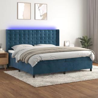 vidaXL Boxspringbett mit Matratze & LED Dunkelblau 200x200 cm Samt 3139827