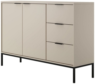 Home Collective Kommode mit 3 Schubladen und 2 Schränken, modernes Sideboard, Stahlrahmen Kaschmir / Schwarz