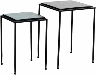 Beistelltisch 2er Set Blau Schwarz Design Satztisch Glas Metall Eckig