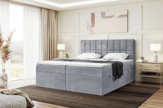 MEBLINI Boxspringbett LUKAS 140x220 cm mit Bettkasten - H3/Grau Samt Polsterbett - Doppelbett mit Topper & Taschenfederkern-Matratze