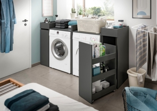 welltime Badmöbel-Set FALAS, TOPSELLER!, 4-teilig, Hauswirtschaftsraum Set, Breite 190 cm, (Set, 4-St, bestehend aus: 2x Waschmaschinenumbauschrank und 2x Standregal), Kombination, Waschmaschinenumbau, Waschmaschinenschrank, Wäschekammer