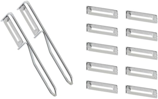 2 Stück Fackelmann - Universal-Sparschäler/Pendelschäler inkl. 10er Pack Ersatzklingen, ideal für Spargel, Obst und Gemüse, Edelstahl/Stahl - Silber