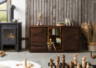 Massivmoebel24 Sideboard (Sideboard Akazie 145 x 40 x 78 dunkelbraun lackiert BARK #200)