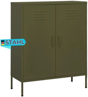 Sideboard KEVI Metall Olivgrün 80x35x101,5 cm Stahl | Flurschrank Metallschrank Lagerschrank Beistellschrank Wohnzimmer