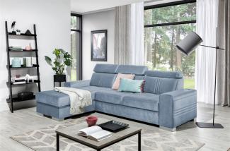 Ecksofa Schlafsofa NOLAN XS inkl. USB in Stoff Monolith Hellblau Ottomane Links