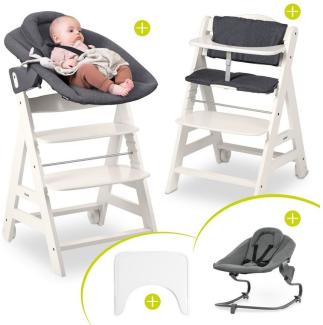 Hauck Hochstuhl Beta Plus White - Newborn Set, Babystuhl ab Geburt inkl. Aufsatz für Neugeborene, Tisch, Sitzauflage