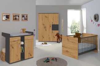 BMG Möbel Babyzimmer-Komplettset Kinderzimmer Set Elli, (Spar-Set, Kleiderschrank, Wickelkommode, Babybett), inkl. Schlupfsprossen, Farbe Anthrazit Artisan, Made in Germany