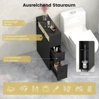 Beweglicher Badezimmerschrank mit 2 ausziehbaren Schubladen & Bürstenhalter für kleine Räume Schwarz