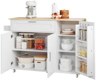 HAUSS SPOLE Küchenwagen Küchenschrank Buffetschrank Sideboard mit klappbarer Tischplatte, (Kücheninsel, Servierwagen, Küchenschrank, 1 St, 3 Türen, 1 Schublade, Gewürzregal, Handtuchhalter), mit verstellbare Regale, Gewürzablagen an der Tür, 132.5*44(7...