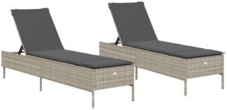 vidaXL Sonnenliegen mit Auflagen 2 Stk. Hellgrau Poly Rattan 3261592