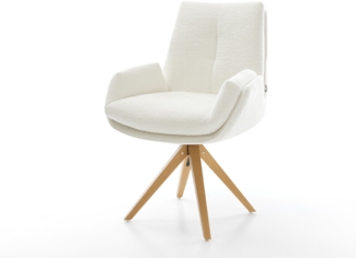 Drehstuhl Clea-Flex Bouclé Soft Beige Holzgestell kantig Natur 180° drehbar