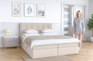 AX LIVING Baunei Boxspringbett 160x200 mit Bettkasten beiges Bett