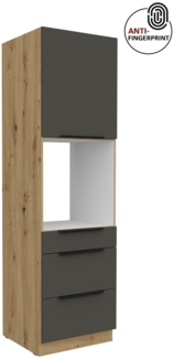 Küchen Hochschrank 60 cm Küche ARIA Graphite ultra matt + Eiche Artisan matt, hochwertige Fronten mit Anti Fingerprint Beschichtung, Soft-Close Küchenzeile Küchenblock