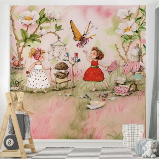Bilderdepot24 Kindertapete Kinderzimmer Erdbeerinchen Erdbeerfee Kinder Wanddeko Rosa Blumen, Glatt, Matt, (Vliestapete inkl. Kleister oder selbstklebend), Mädchenzimmer Jungenzimmer Babyzimmer Bildtapete Fototapete Wandtapete