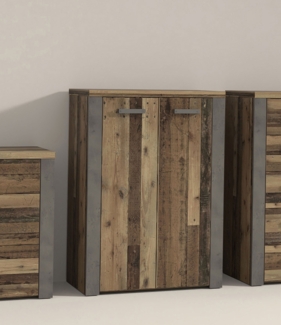 Schuhschrank Schuhkommode Kommode 86cm old wood vintage beton dunkelgrau Mordern