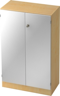 bümö office Aktenschrank abschließbar, Büroschrank klein aus FSC-Holz, 80cm breit in Ahorn/Silber - abschließbarer Schrank, Büroschrank abschließbar, Büro Möbel Schrank System, 6550-3-S-SG