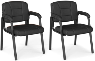 2er Set Konferenzstühle mit Gepolsterten Armlehnen & Metallrahmen Besucherstühle Schwarz