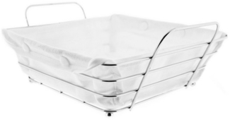 Brotkorb in Silber Edelstahl mit cremeweißem Baumwolltuch Brotbehälter Quadratisch